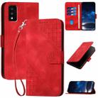 For TCL 30T Grid Butterfly Embossed Pattern Flip Leather Phone Case with Lanyard(Red) - 1