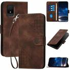 For TCL 502 Grid Butterfly Embossed Pattern Flip Leather Phone Case with Lanyard(Coffee) - 1
