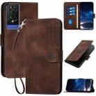 For TCL 505 Grid Butterfly Embossed Pattern Flip Leather Phone Case with Lanyard(Coffee) - 1