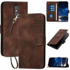 For ZTE Blade A32 Grid Butterfly Embossed Pattern Flip Leather Phone Case with Lanyard(Coffee) - 1