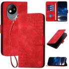 For ZTE Blade A35 Lite Grid Butterfly Embossed Pattern Flip Leather Phone Case with Lanyard(Red) - 1