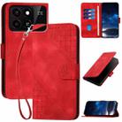 For ZTE Blade A55 / A35 Grid Butterfly Embossed Pattern Flip Leather Phone Case with Lanyard(Red) - 1