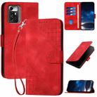 For ZTE Blade A72 5G Grid Butterfly Embossed Pattern Flip Leather Phone Case with Lanyard(Red) - 1
