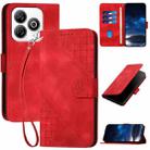 For ZTE Blade A75 4G Grid Butterfly Embossed Pattern Flip Leather Phone Case with Lanyard(Red) - 1