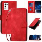For ZTE Libero 5G III Grid Butterfly Embossed Pattern Flip Leather Phone Case with Lanyard(Red) - 1