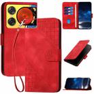 For ZTE nubia Music 2 Grid Butterfly Embossed Pattern Flip Leather Phone Case with Lanyard(Red) - 1