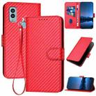 For Kyocera Android One S10 / S9 YX0070 Carbon Fiber Buckle Leather Phone Case with Lanyard(Red) - 1