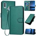 For Kyocera Android One S10 / S9 YX0070 Carbon Fiber Buckle Leather Phone Case with Lanyard(Dark Green) - 1
