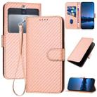 For Kyocera Basio 3 YX0070 Carbon Fiber Buckle Leather Phone Case with Lanyard(Pink) - 1