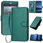 For Kyocera Basio 3 YX0070 Carbon Fiber Buckle Leather Phone Case with Lanyard(Dark Green) - 1