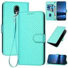 For Kyocera DIGNO BX YX0070 Carbon Fiber Buckle Leather Phone Case with Lanyard(Light Blue) - 1