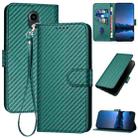 For Kyocera DIGNO BX YX0070 Carbon Fiber Buckle Leather Phone Case with Lanyard(Dark Green) - 1