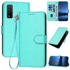 For TCL 20 R 5G YX0070 Carbon Fiber Buckle Leather Phone Case with Lanyard(Light Blue) - 1