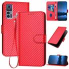 For TCL 30 5G / 30+ YX0070 Carbon Fiber Buckle Leather Phone Case with Lanyard(Red) - 1