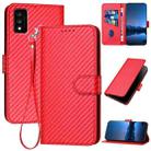 For TCL 30T YX0070 Carbon Fiber Buckle Leather Phone Case with Lanyard(Red) - 1