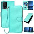 For TCL 40 SE YX0070 Carbon Fiber Buckle Leather Phone Case with Lanyard(Light Blue) - 1