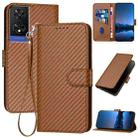 For TCL 505 YX0070 Carbon Fiber Buckle Leather Phone Case with Lanyard(Coffee) - 1