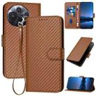 For TCL 60R 5G YX0070 Carbon Fiber Buckle Leather Phone Case with Lanyard(Coffee) - 1