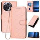 For TCL 60R 5G YX0070 Carbon Fiber Buckle Leather Phone Case with Lanyard(Pink) - 1