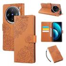 For vivo X100 Pro 5G / 100s Pro 5G Rose Flower Embossed 3-Card Slots Leather Phone Case(Brown) - 1