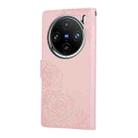 For vivo X100 Pro 5G / 100s Pro 5G Rose Flower Embossed 3-Card Slots Leather Phone Case(Pink) - 3