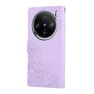 For vivo X100 Pro 5G / 100s Pro 5G Rose Flower Embossed 3-Card Slots Leather Phone Case(Purple) - 3