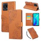 For vivo Y02 / Y11 2023 / Y02A Rose Flower Embossed 3-Card Slots Leather Phone Case(Brown) - 1