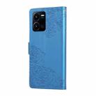 For vivo Y35 4G 2022 / Y22s Rose Flower Embossed 3-Card Slots Leather Phone Case(Blue) - 3