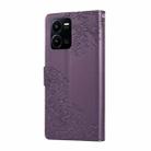 For vivo Y35 4G 2022 / Y22s Rose Flower Embossed 3-Card Slots Leather Phone Case(Deep Purple) - 3