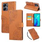 For vivo Y56 5G Global Rose Flower Embossed 3-Card Slots Leather Phone Case(Brown) - 1