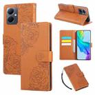 For vivo Y78 5G Global Rose Flower Embossed 3-Card Slots Leather Phone Case(Brown) - 1