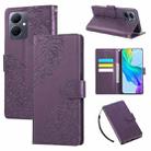 For vivo Y78 5G Global Rose Flower Embossed 3-Card Slots Leather Phone Case(Deep Purple) - 1