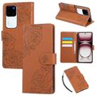 For vivo V300 5G / V300 Pro 5G Rose Flower Embossed 3-Card Slots Leather Phone Case(Brown) - 1