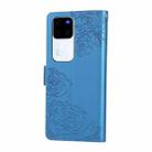For vivo V300 5G / V300 Pro 5G Rose Flower Embossed 3-Card Slots Leather Phone Case(Blue) - 3