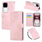 For vivo V300 5G / V300 Pro 5G Rose Flower Embossed 3-Card Slots Leather Phone Case(Pink) - 1