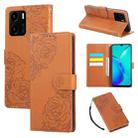 For vivo Y15s 2021 / Y10 Rose Flower Embossed 3-Card Slots Leather Phone Case(Brown) - 1