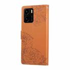 For vivo Y15s 2021 / Y10 Rose Flower Embossed 3-Card Slots Leather Phone Case(Brown) - 3