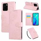 For vivo Y15s 2021 / Y10 Rose Flower Embossed 3-Card Slots Leather Phone Case(Pink) - 1