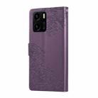 For vivo Y15s 2021 / Y10 Rose Flower Embossed 3-Card Slots Leather Phone Case(Deep Purple) - 3