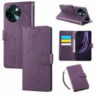 For vivo Y38 5G / T3X 5G Global Rose Flower Embossed 3-Card Slots Leather Phone Case(Deep Purple) - 1