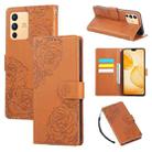 For vivo S12 / V23 5G Rose Flower Embossed 3-Card Slots Leather Phone Case(Brown) - 1