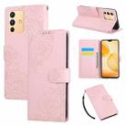 For vivo S12 / V23 5G Rose Flower Embossed 3-Card Slots Leather Phone Case(Pink) - 1