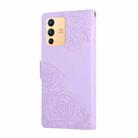 For vivo S12 / V23 5G Rose Flower Embossed 3-Card Slots Leather Phone Case(Purple) - 3