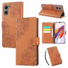 For vivo Y03 4G / Y18 / Y28s Rose Flower Embossed 3-Card Slots Leather Phone Case(Brown) - 1
