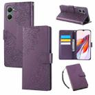 For vivo Y03 4G / Y18 / Y28s Rose Flower Embossed 3-Card Slots Leather Phone Case(Deep Purple) - 1