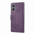 For vivo Y03 4G / Y18 / Y28s Rose Flower Embossed 3-Card Slots Leather Phone Case(Deep Purple) - 3
