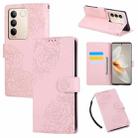 For vivo S16 / S16 Pro / V27 Rose Flower Embossed 3-Card Slots Leather Phone Case(Pink) - 1