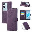 For vivo S17 / S17 Pro / S17t Rose Flower Embossed 3-Card Slots Leather Phone Case(Deep Purple) - 1