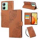 For vivo Y36 5G Global Rose Flower Embossed 3-Card Slots Leather Phone Case(Brown) - 1