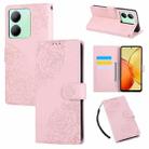 For vivo Y36 5G Global Rose Flower Embossed 3-Card Slots Leather Phone Case(Pink) - 1